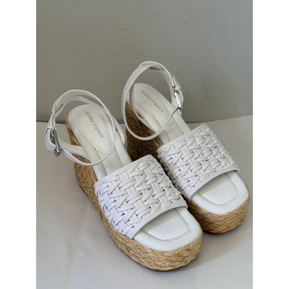 Marc Fisher Godina Women’s Size 11 White Woven Espadrille Platform Wedge Sandals